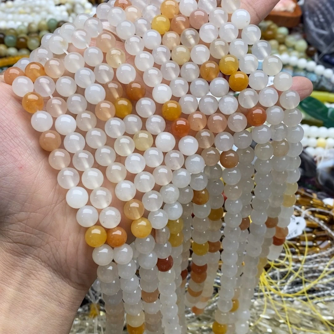 未镶嵌玛瑙/玉髓珠宝半成品一条天然8.5mm白体金丝玉圆珠