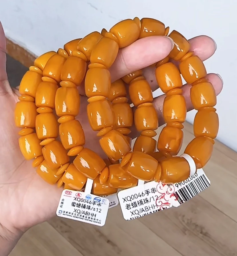 【齐福珠宝】XQ0046/12mm特价清琥珀蜜蜡桶珠手串（多样性发其一）