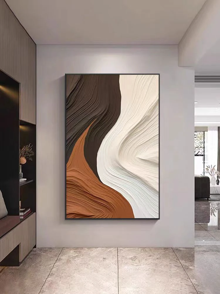 砂岩客厅装饰画现代简约风沙发竖版纹理质感背景墙抽象黑白灰艺术