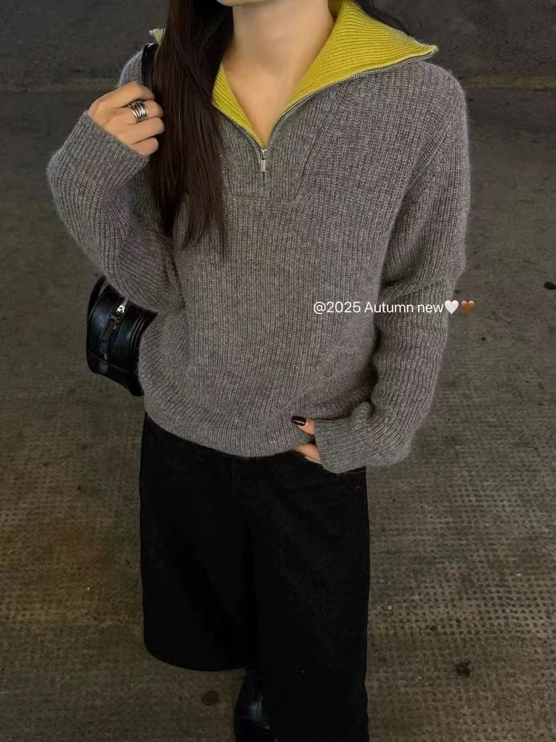 宽松型秋季针织女半拉链毛针织衫韩版针织衫网红长袖