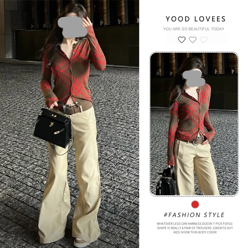 韩版复古撞色格纹毛衣女款2025新款高级感慵懒风针织衫开衫上衣潮