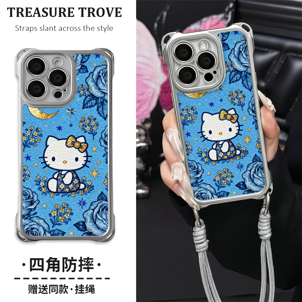 适用于苹果17华为OPPO小米VIVO潮流简约个性四角挂绳手机壳YA0358