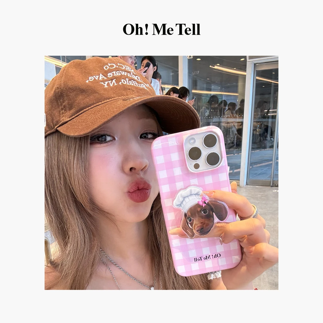 Oh！Me Tell【水蜜桃定制】少女感粉色格子韩国进口菲林壳苹果手机壳
