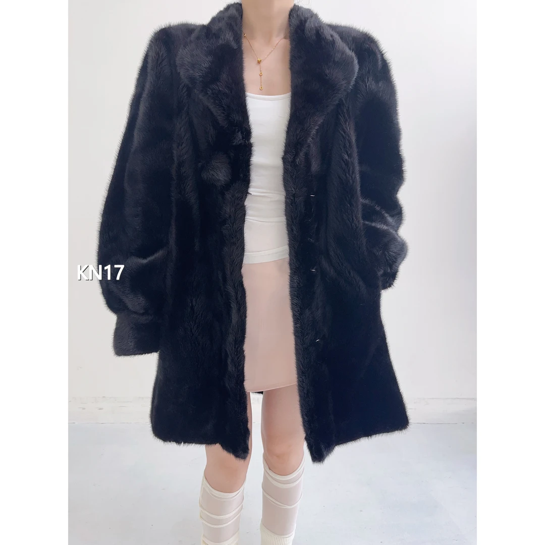 【KN17】3XL 纯黑色中长款逆毛水貂毛（肩44胸122衣86袖63）37017