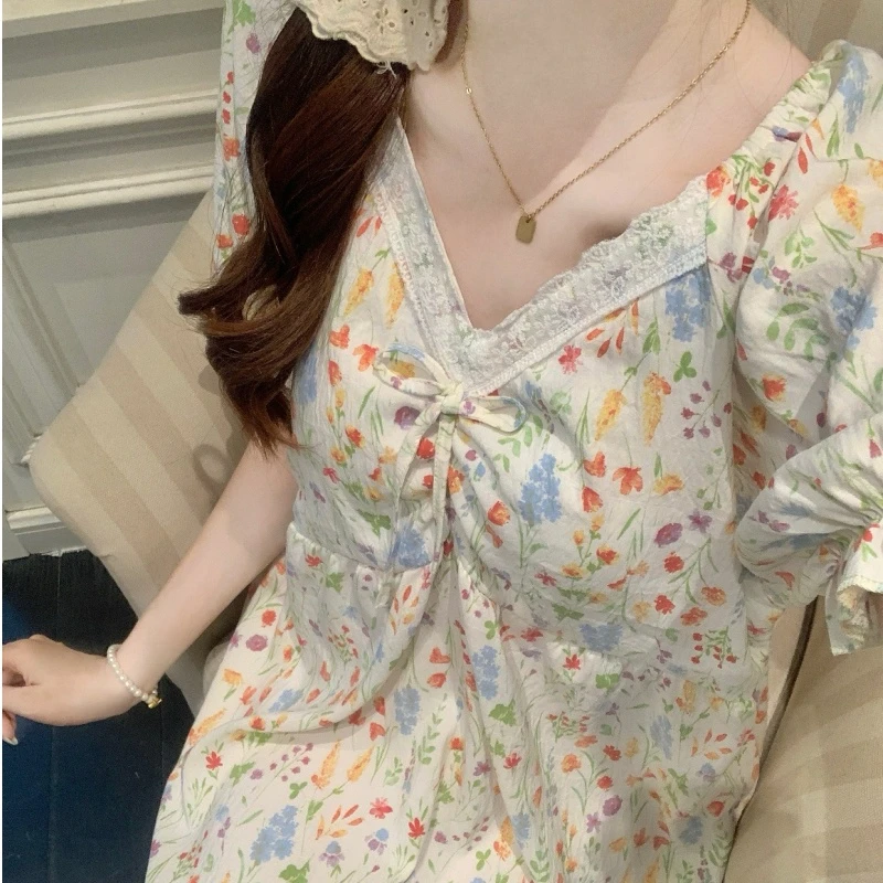 夏季新款带胸垫女款睡裙蕾丝宫廷风薄款休闲宽松可外穿家居服套装