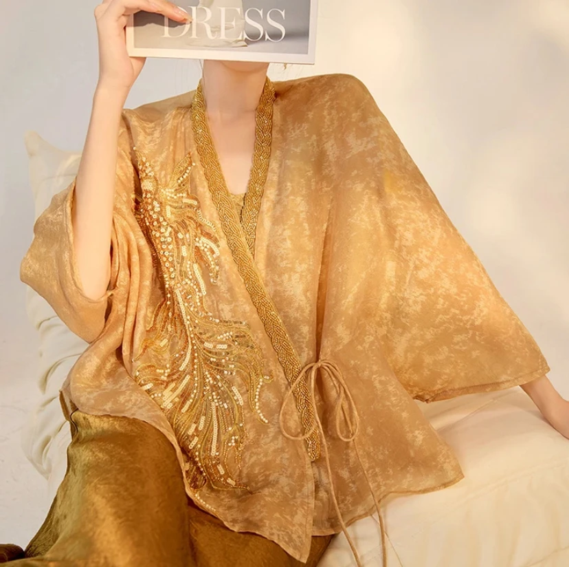 【金鲤】新款国风新中式绣珠宽松上衣2024B4584—希希