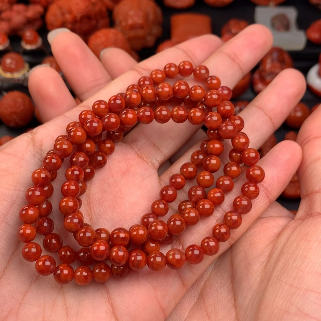 南红玛瑙牛血火焰圆珠5+未镶嵌