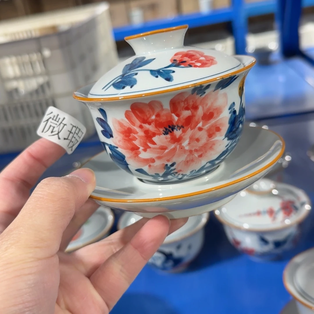 釉下手绘茶具微瑕