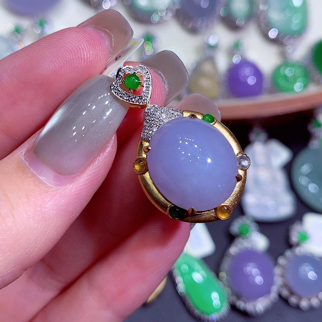 翡翠18K金镶嵌吊坠(不含链)