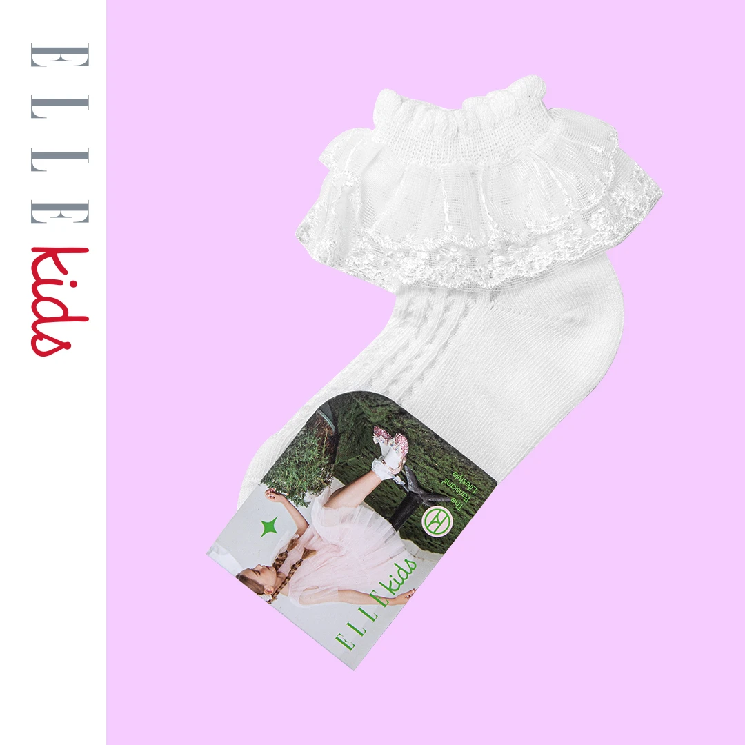 ELLE KIDS女童花边袜蕾丝公主袜春夏薄款透气舞蹈袜短袜