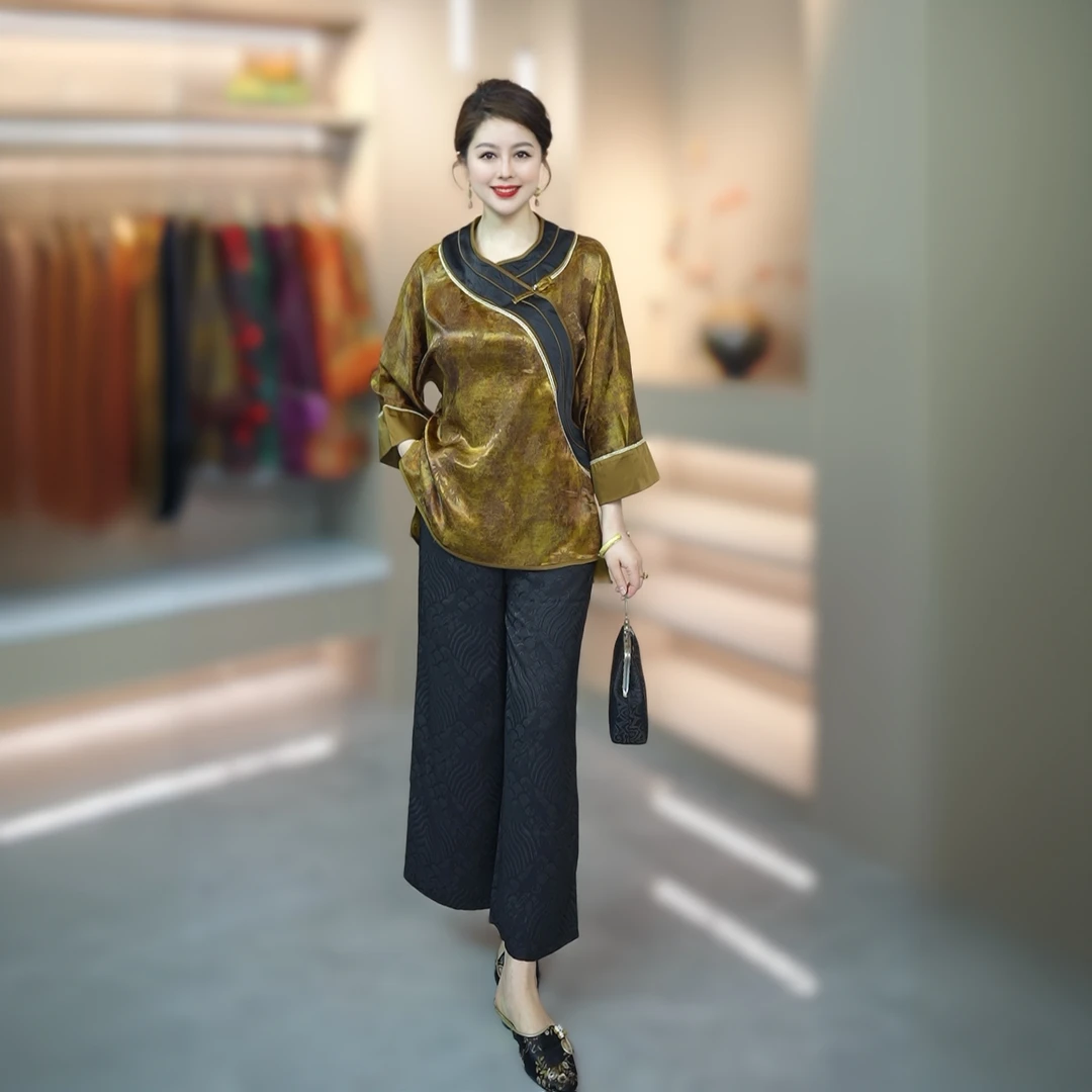 新中式百搭春夏季复古中国风提花气质民族风花萝短款女士宽松外套