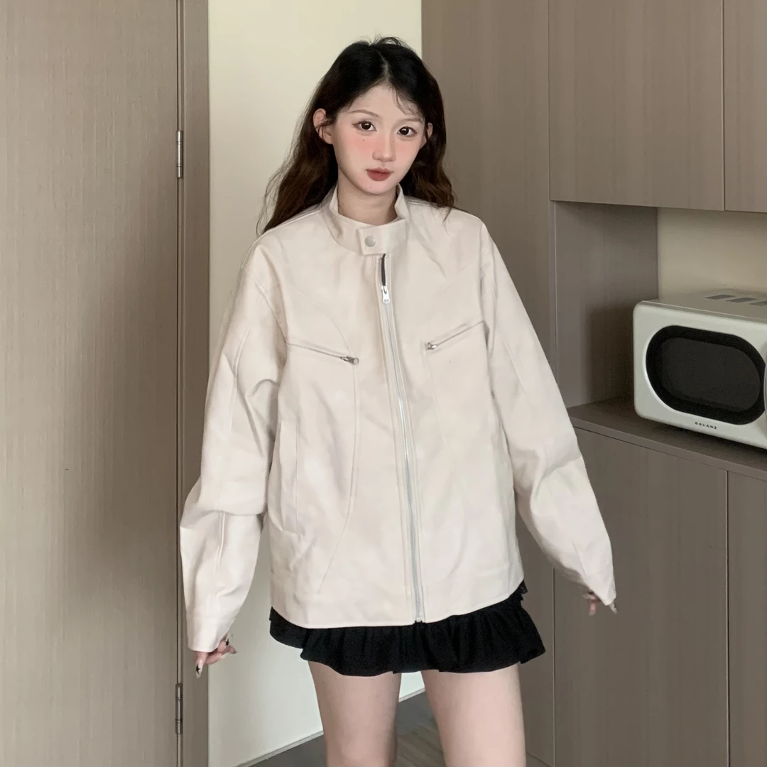 EZEK秋季美式街头复古哈灵顿弧形分割皮衣短外套立领韩系百搭潮