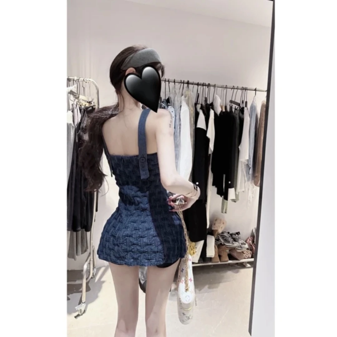 复古千金风重工牛仔吊带连衣裙女夏季新款甜酷辣妹收腰显瘦包臀裙