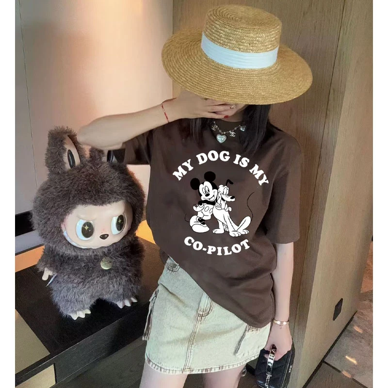 米奇t恤纯棉短袖正肩上衣休闲大码女装ins简约潮牌百搭情侣装半袖