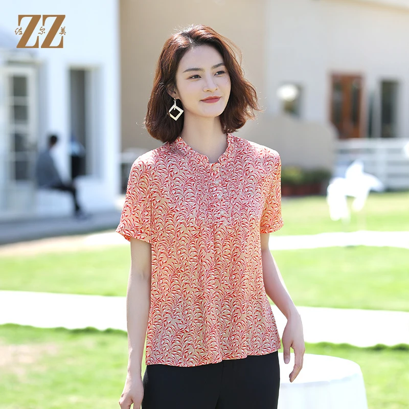 佐尔美夏季新款桑蚕丝真丝弹力双乔衬衫韩版碎花时尚衬衣女上衣