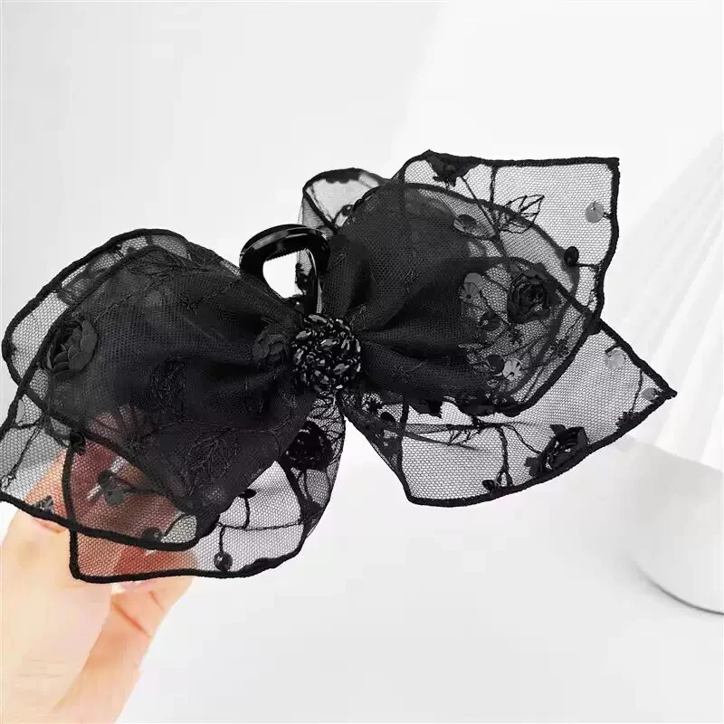 玫瑰蕾丝蝴蝶结双面大号发夹抓夹