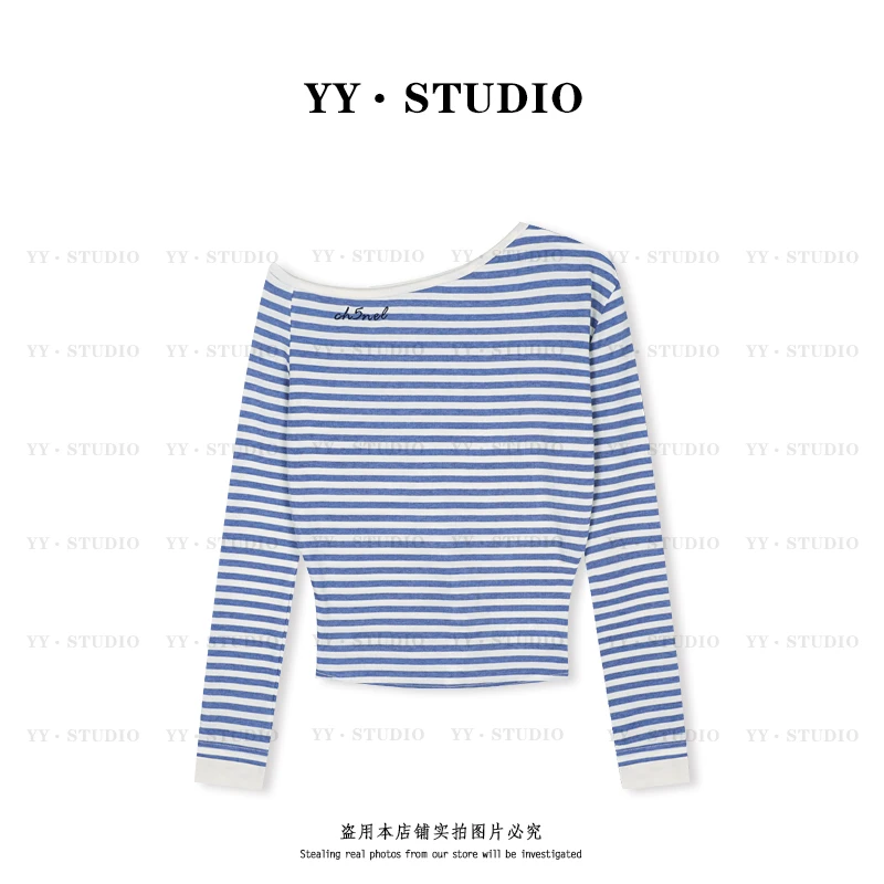 【YANYAN】斜肩字母条纹长袖T恤上衣YY-7705休闲裤休闲裤女休闲裤女