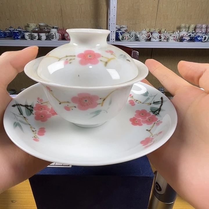 瓷片景德镇陶瓷翠竹盖碗