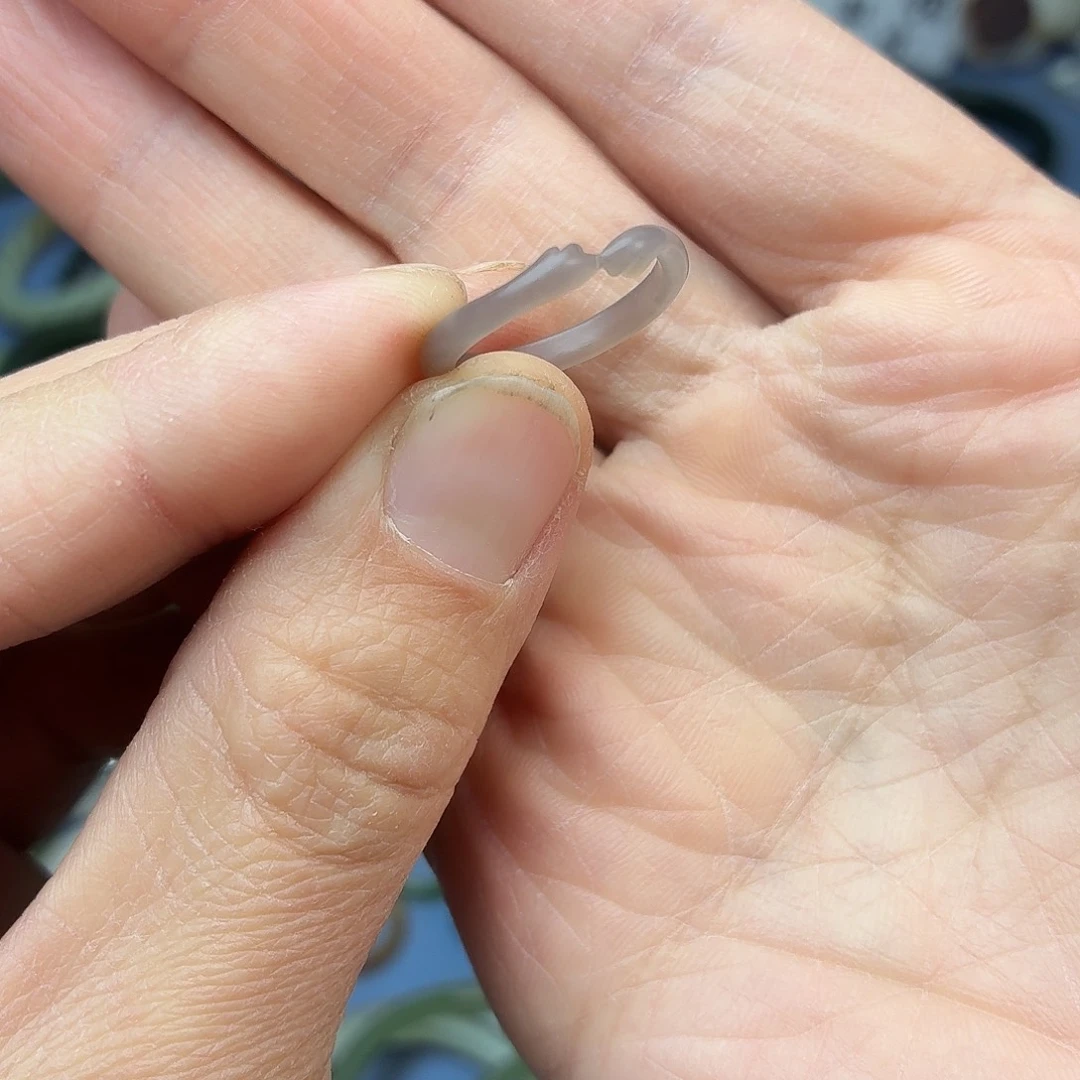 和田玉（青白玉）未镶嵌戒指内径16mm，招财猫爪戒