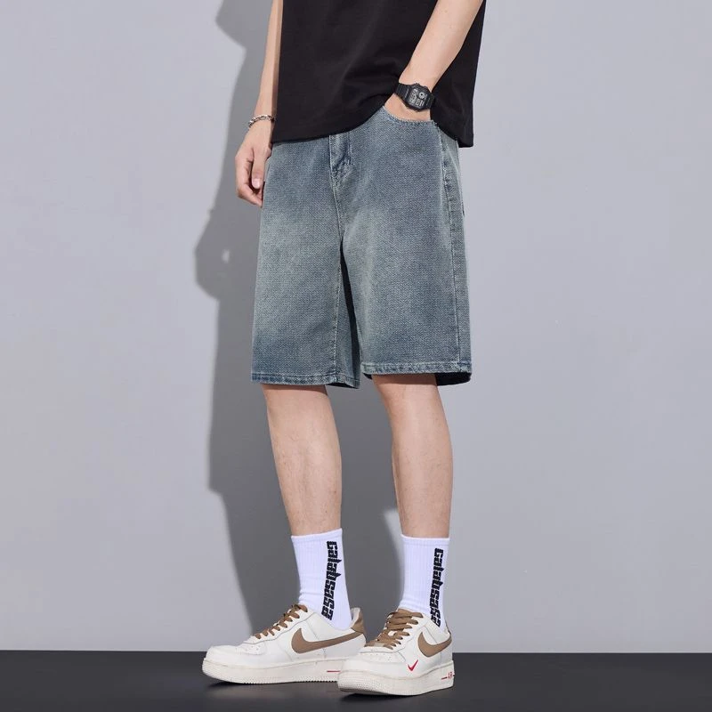 2025夏季新款薄款牛仔五分裤星空纹宽松直筒男士休闲五分短裤