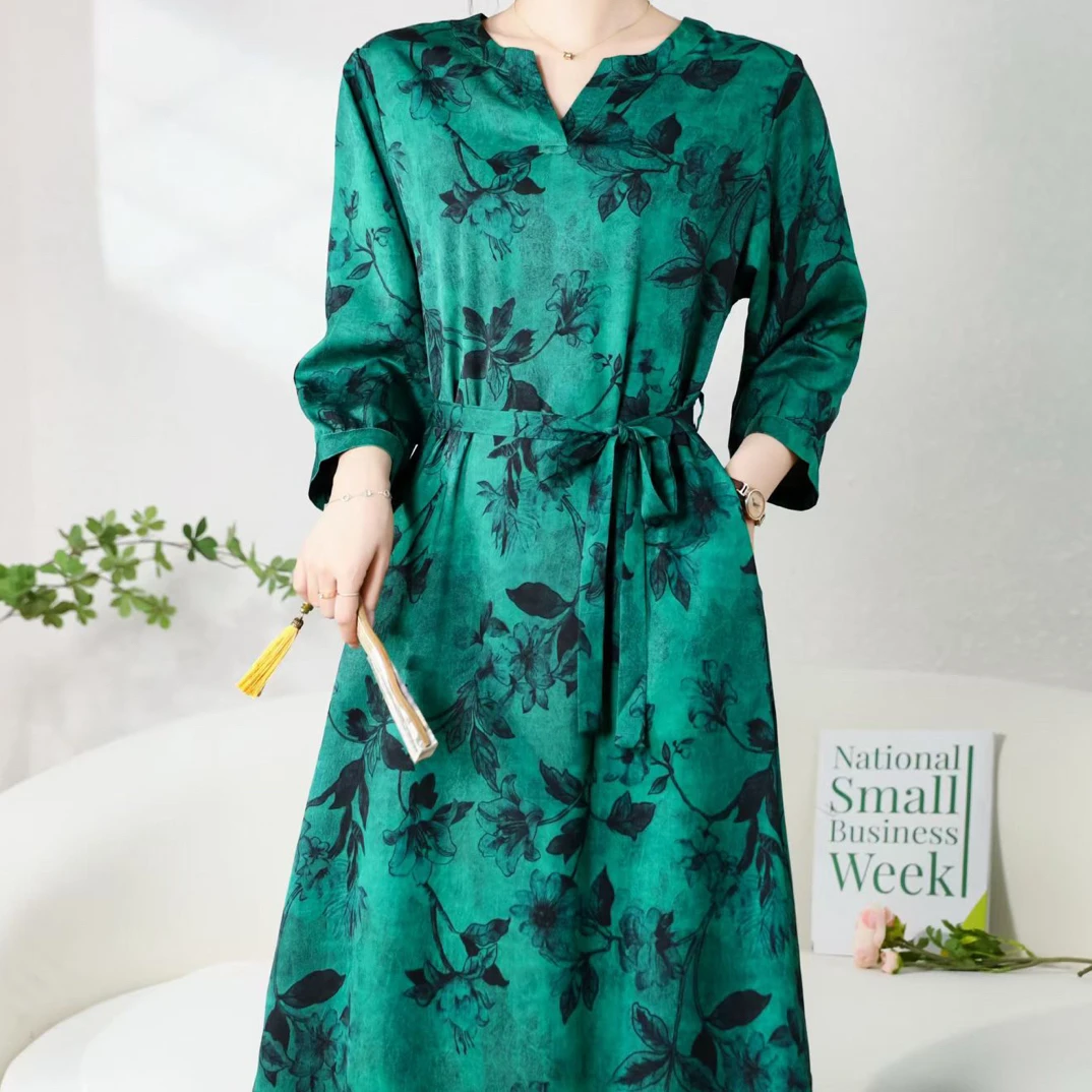 雪【绿森林】新款高级洋气夏季收腰气质显瘦连衣裙时尚裙子9891