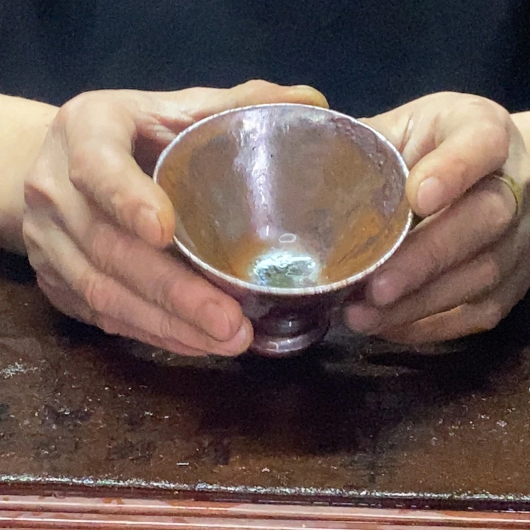 紫砂柴烧紫砂杯杯斗笠