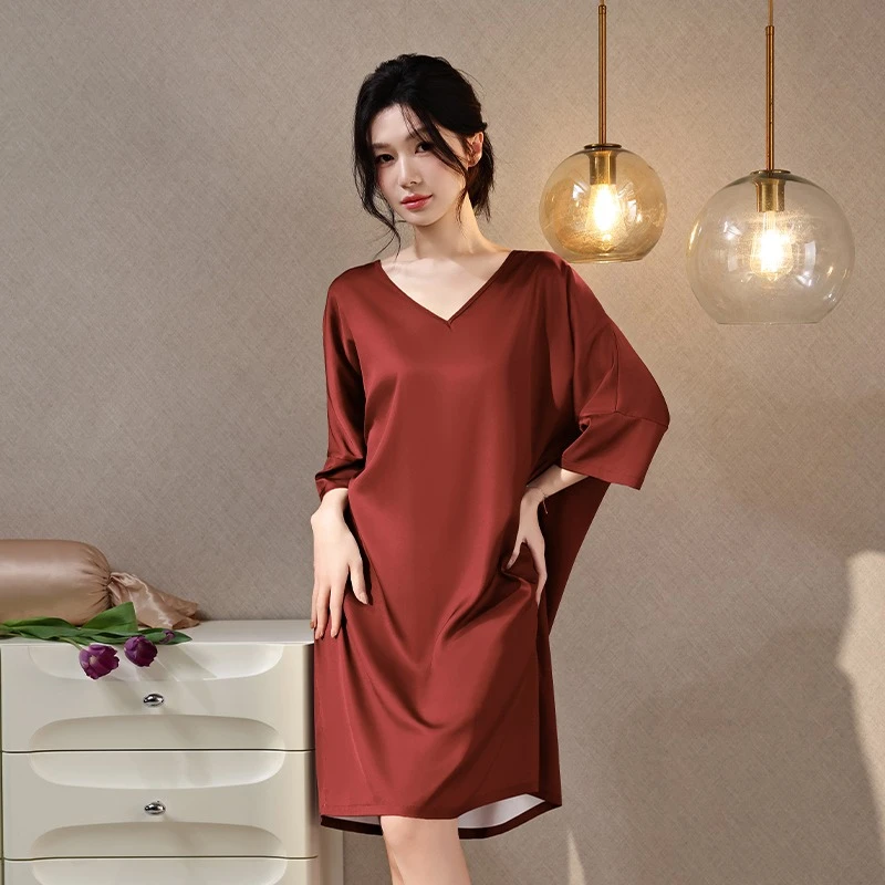 睡裙女夏季冰丝凉爽性感薄款2025年新款高级感宽松短袖睡衣家居服