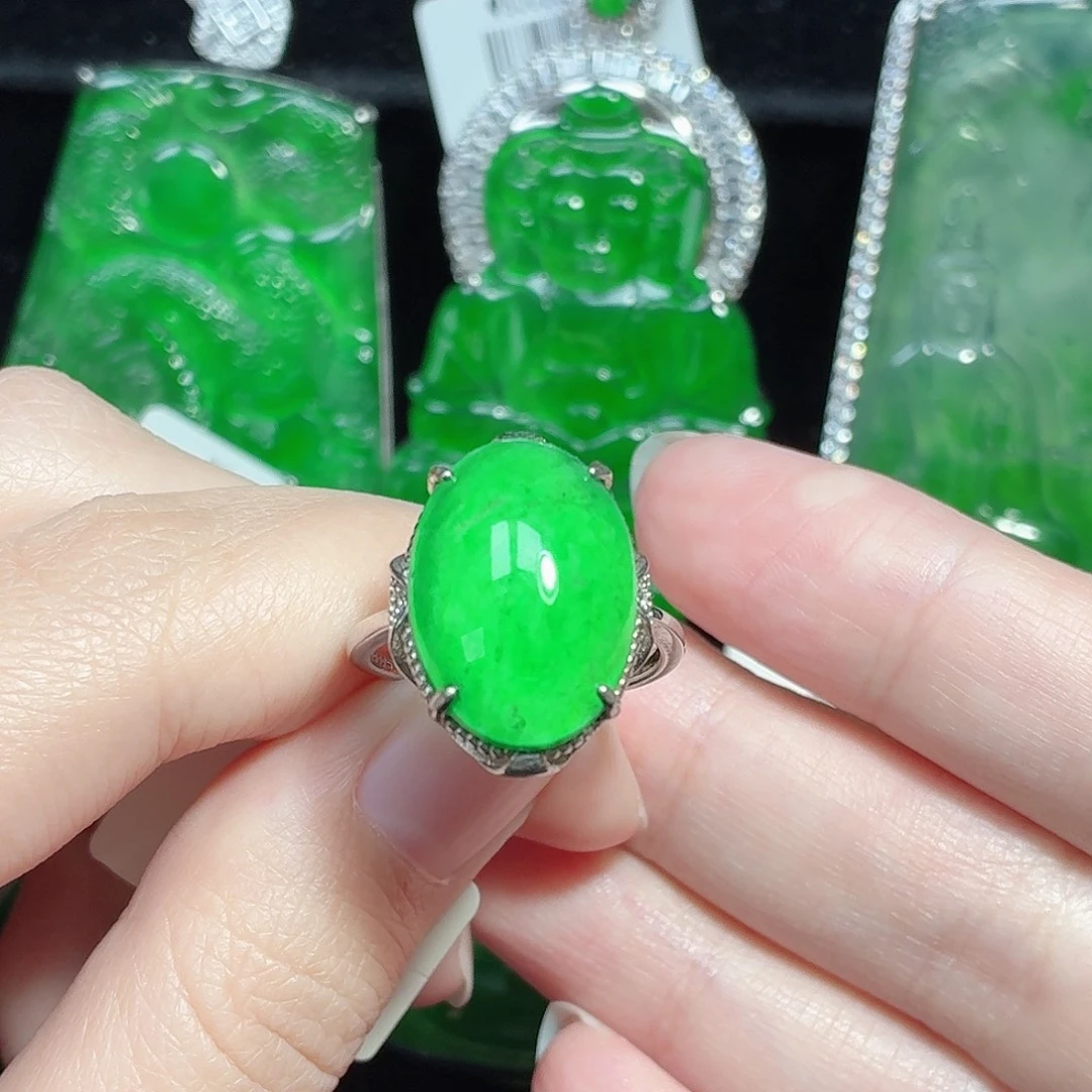 翡翠银S925镶嵌戒指天然A货翡翠