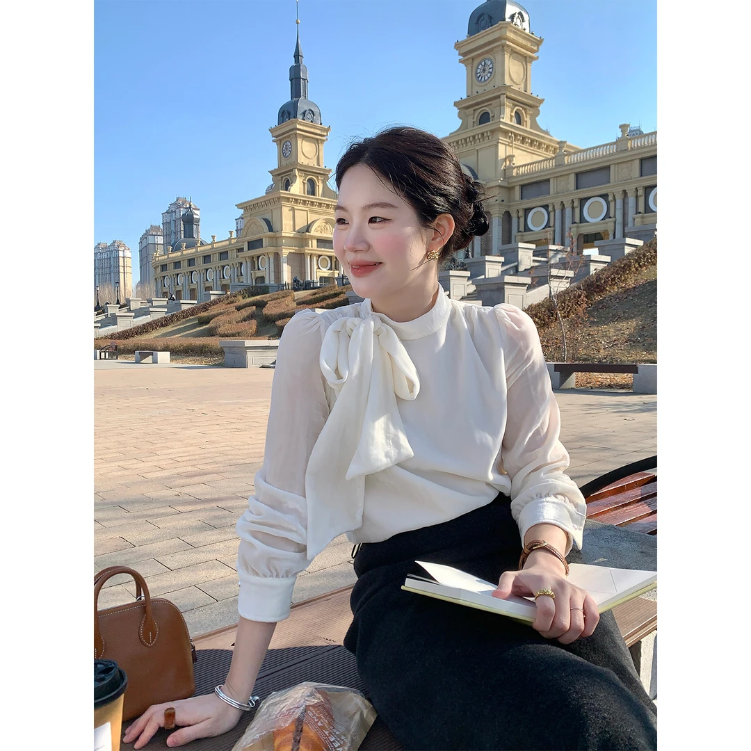 火火火【白芷山茶】韩系温柔风圆领衬衫上衣C39550HH54