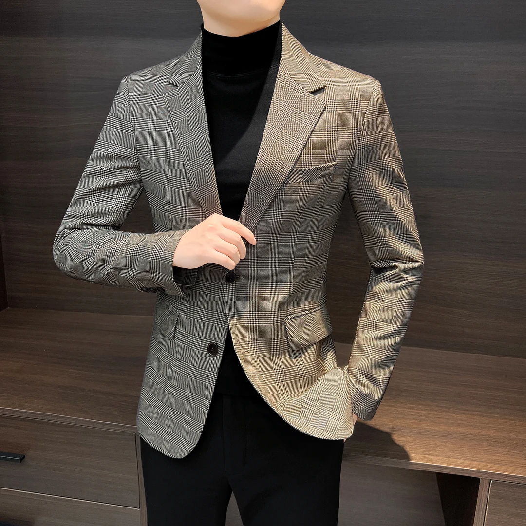 格子纹休闲西装男款爆款2025年新款痞帅高级感男装修身男士小西服
