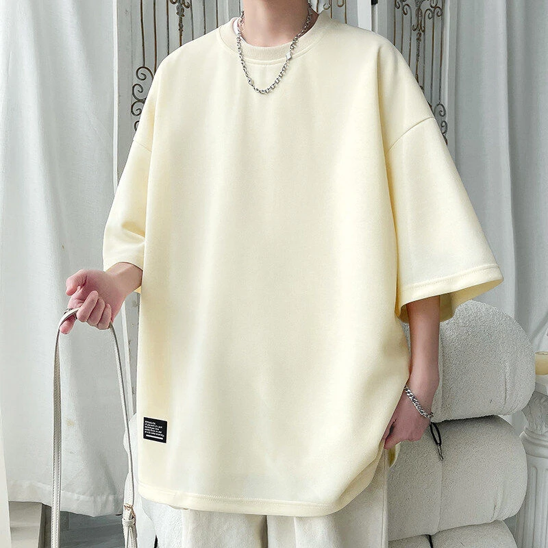 纯色短袖t恤男夏季美式重磅oversize上衣青少年休闲宽松