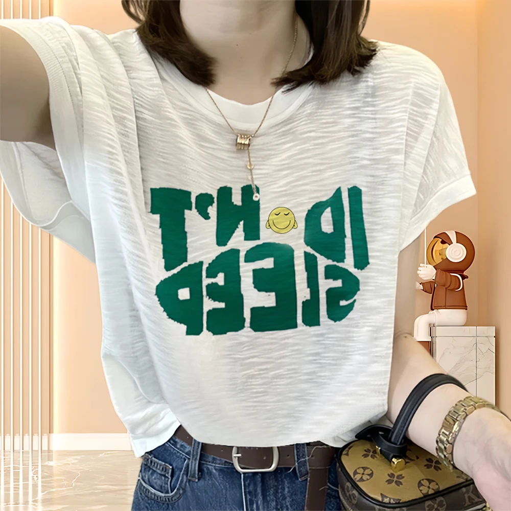 网红洋气炸街女装休闲t恤女2025夏季竹节棉韩版字母印花短袖t恤女