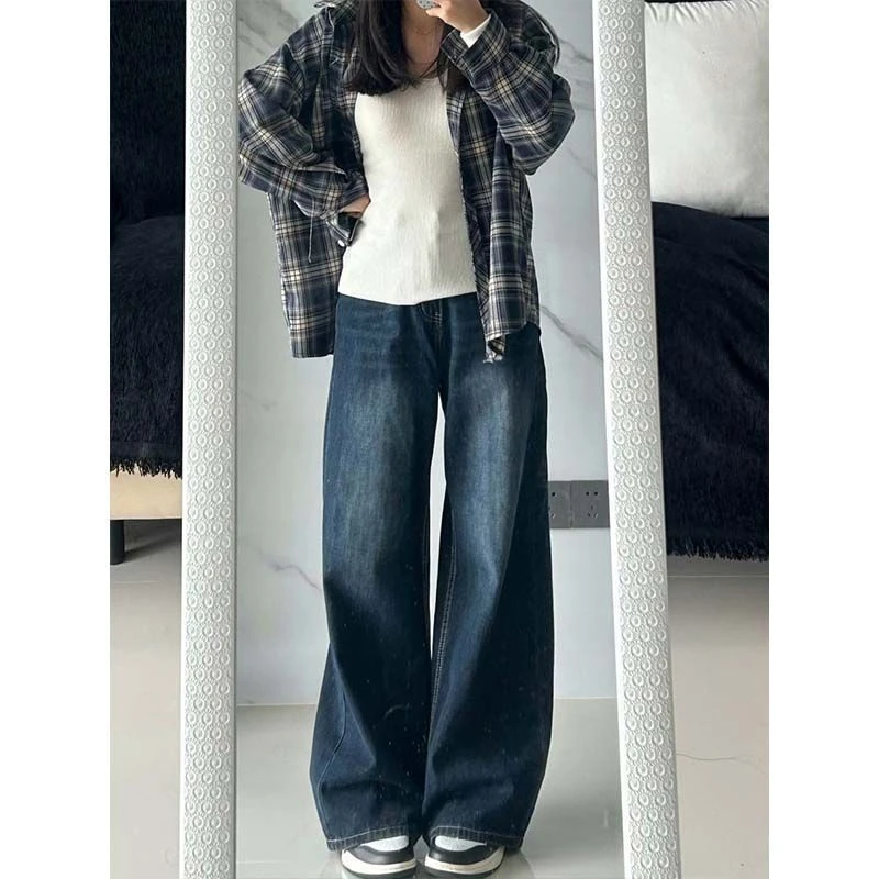 300斤大码微喇牛仔裤女秋季新款裤子胖mm梨形身材显瘦宽松阔腿裤
