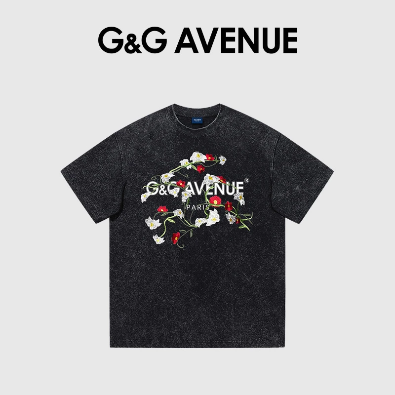 法国G&G AVENUE轻奢潮牌夏季新款水洗短袖T恤男女同款-GT2525014