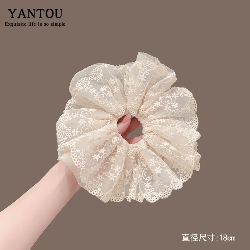 超仙女奶白色蕾丝大肠发圈女韩系高级感扎头发丸子头皮筋发绳头绳