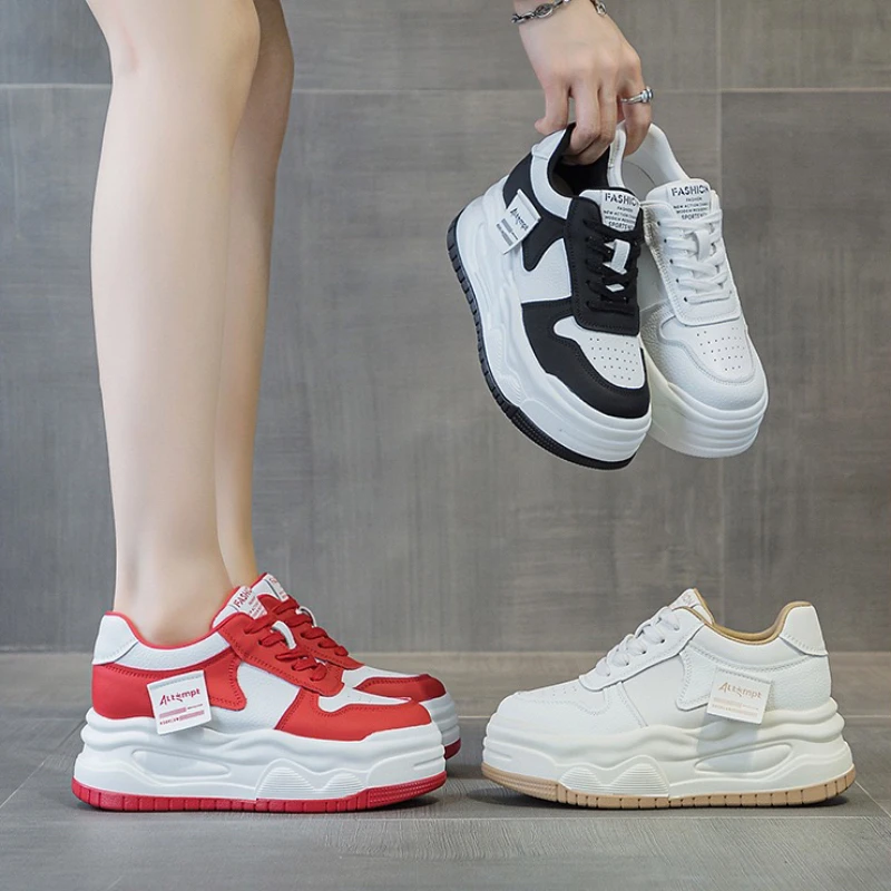 8cm松糕鞋厚底红色内增高小白鞋女春秋季百搭低帮小个子休闲女鞋