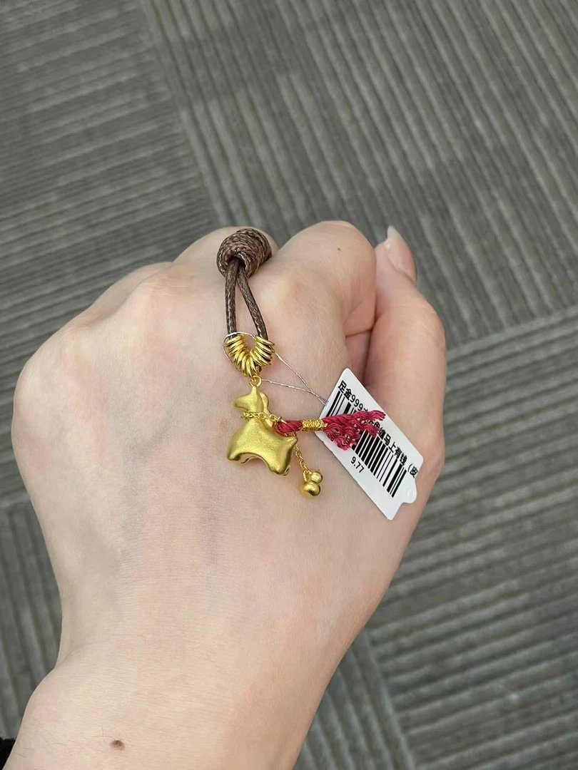 足金999 古法盘缠马上有钱（皮绳版）