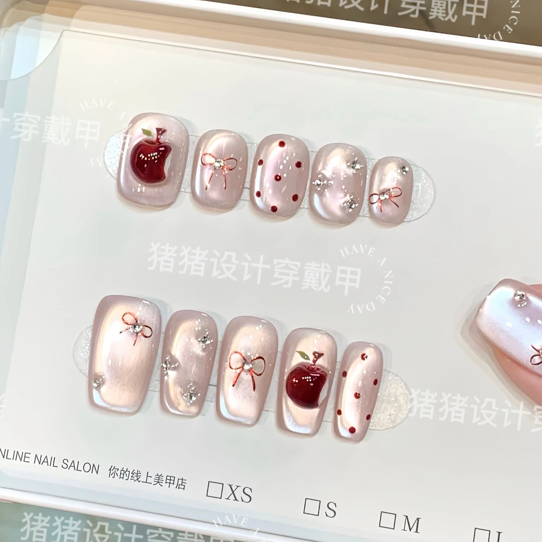 【平安果】纯手工猫眼手捏苹果高端穿戴甲