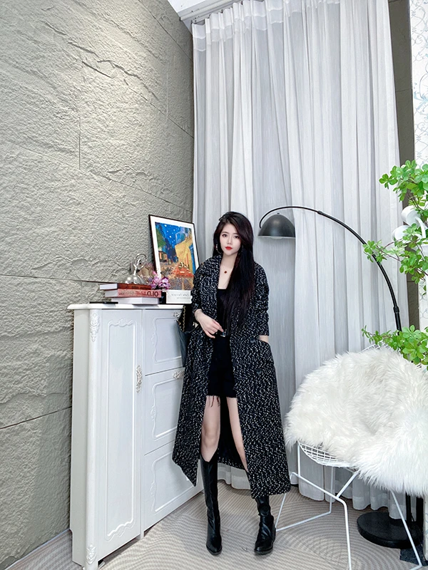 Bikamo/比卡陌春季新款时尚长款女士气质西装领外套H22D39黑色