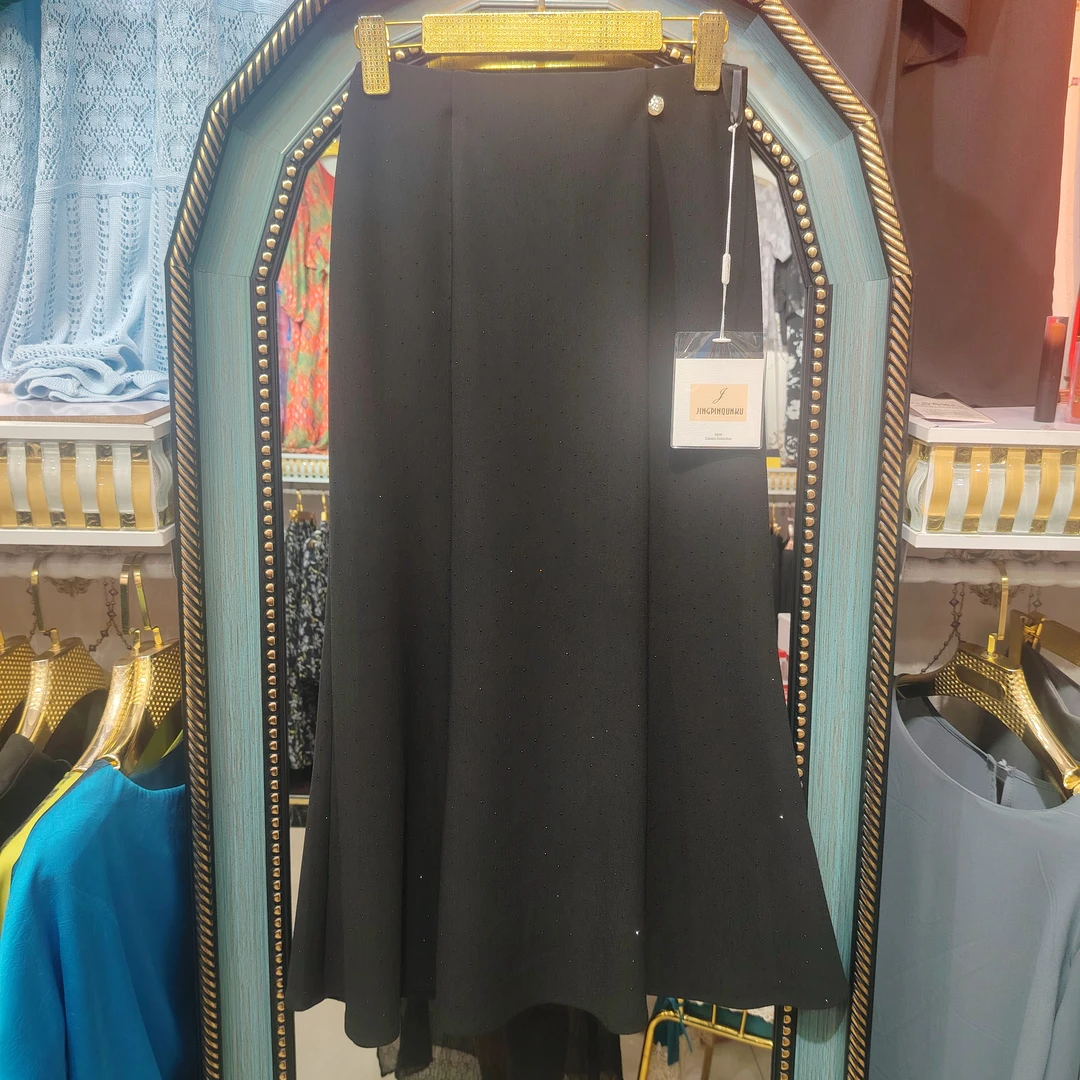 新款高腰显瘦中长款纯色鱼尾半身裙气质优雅