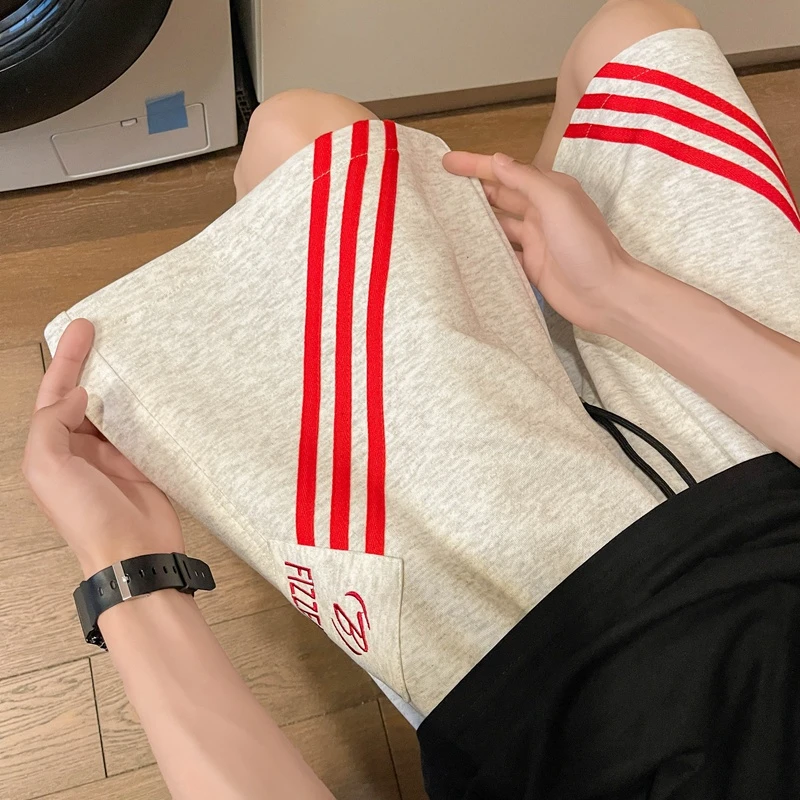 运动短裤男夏季新款条纹外穿直筒裤港风大码休闲裤美式潮牌五分裤