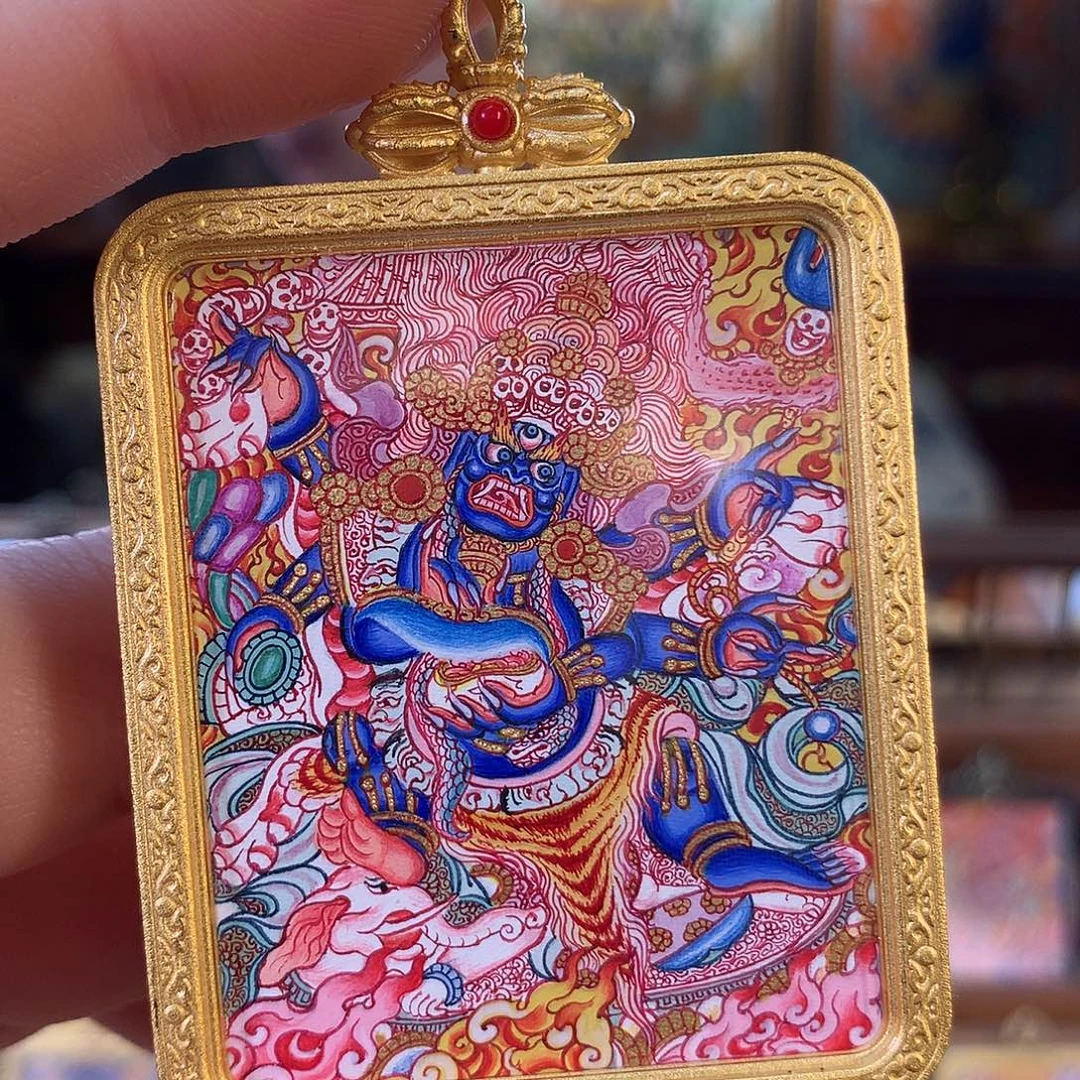 金***钰吊坠热贡纯手绘唐卡大黑天