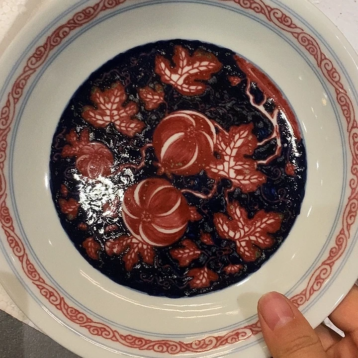 陶摆件青花釉里红西瓜壶承