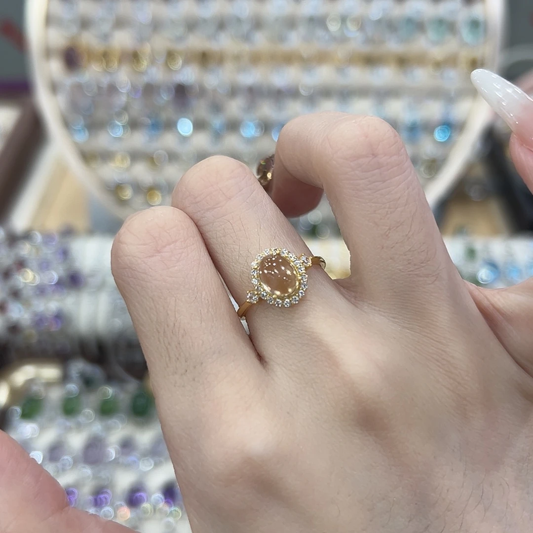 黄晶戒指银S925镶嵌