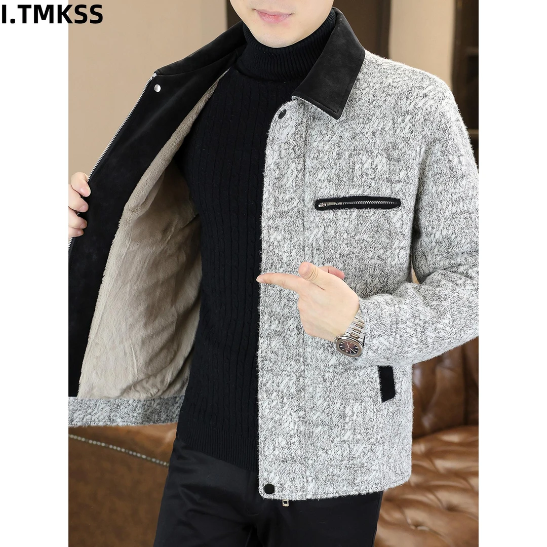 2026新款秋冬季加绒加厚呢子夹克男潮流时尚保暖短款毛呢大衣外套