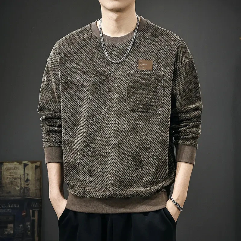 2026秋季新款圆领卫衣男美式覆古潮牌肌理感宽松休闲大码入秋卫衣