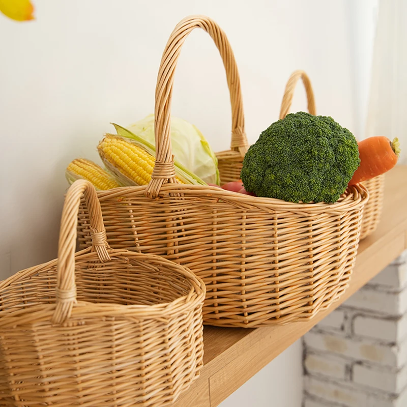 手工柳编编织手提篮藤编买菜收纳筐竹编竹篮菜篮子大号野餐小篮子