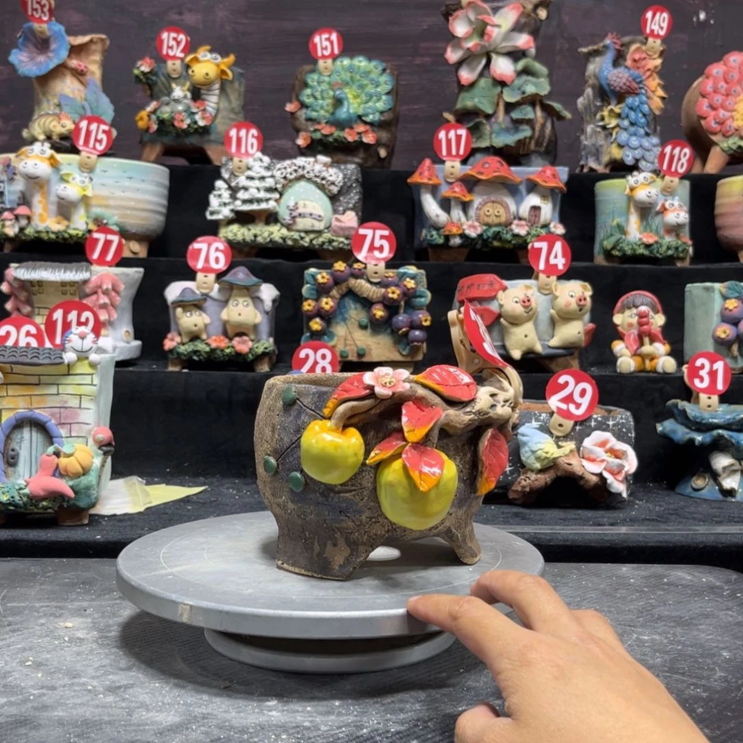 红陶G****磊白狐花器多肉花盆