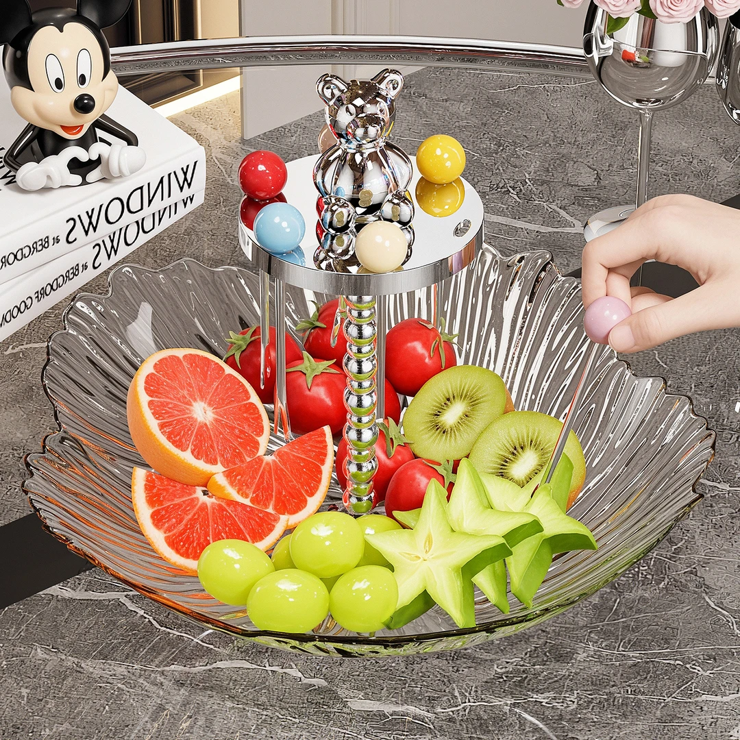 轻奢带叉果盘多巴胺水果叉甜品点心盘摆放家用糖果干果盘前台摆件