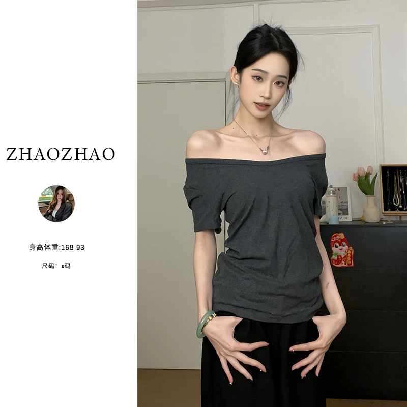 夏季领气质显瘦修身显瘦带辣妹上衣